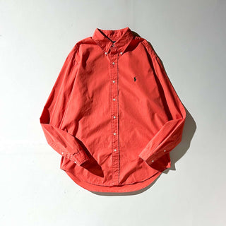 90's～ OLD RALPH LAUREN "classic fit" オレンジ ボタンダウン L/Sシャツ