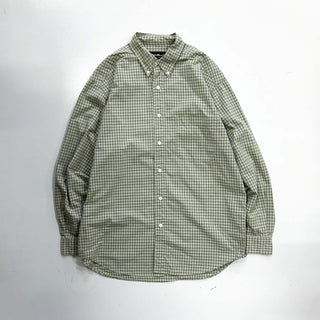 00's Eddie Bauer ブロードクロス チェック ボタンダウン L/Sシャツ(ライムグリーン)