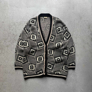 ～90's アンゴラ × ウール 総柄 ニット カーディガン