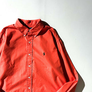 90's～ OLD RALPH LAUREN "classic fit" オレンジ ボタンダウン L/Sシャツ