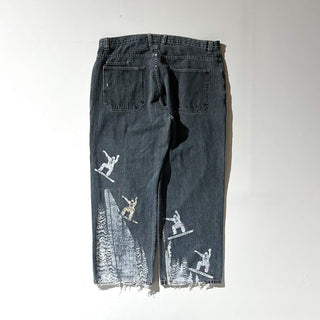 00's no boundaries "Snowboarder Graphics" スケーター ワイド デニム パンツ