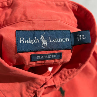 90's～ OLD RALPH LAUREN "classic fit" オレンジ ボタンダウン L/Sシャツ