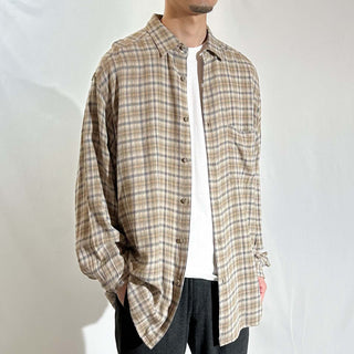 90's Claiborne レーヨン チェック L/Sシャツ