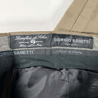 ～90's "made in ITALY" GIORGIO SANETTI メリノウール サマーウール カーキ 2タック ワイド スラックス
