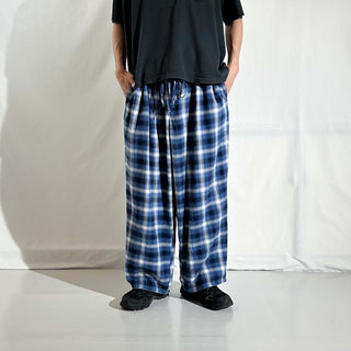 00's Lands' End オンブレ風 チェック ドローコード ワイド パジャマ パンツ