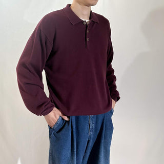 90's～ Croft & Barrow バーガンディ ニット L/Sポロシャツ
