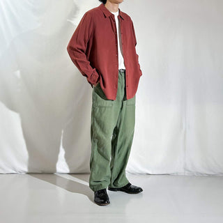 00's ORVIS ボックスシルエット ブラウン シルク L/Sシャツ