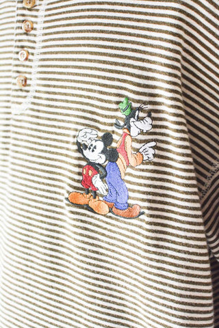90’s Disney store ボーダー ワンポイント刺繍 スタンドカラーL/Sポロシャツ