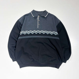90's～00's SAFE HARBOR ニット切替 ポロ スウェットシャツ