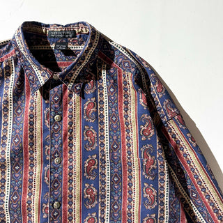 80's STRUCTURE 総柄 ペイズリー ストライプ L/S シャツ