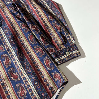 80's STRUCTURE 総柄 ペイズリー ストライプ L/S シャツ