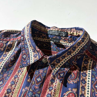 80's STRUCTURE 総柄 ペイズリー ストライプ L/S シャツ