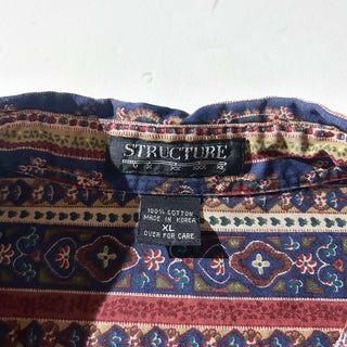 80's STRUCTURE 総柄 ペイズリー ストライプ L/S シャツ