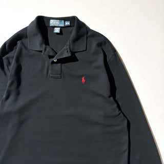 90's Ralph Lauren 無地 L/S ポロシャツ(ブラック)