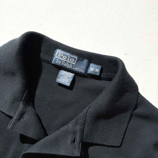 90's Ralph Lauren 無地 L/S ポロシャツ(ブラック)