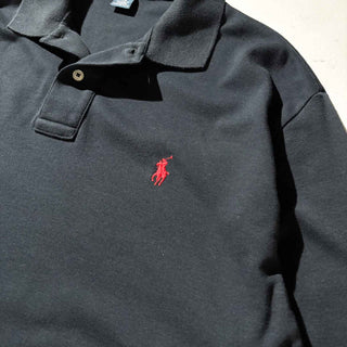 90's Ralph Lauren 無地 L/S ポロシャツ(ブラック)