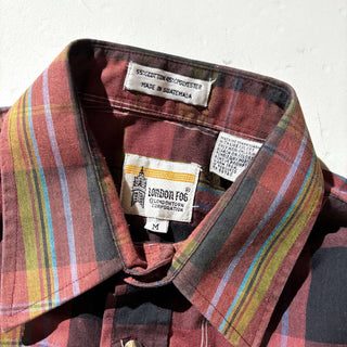 90's LONDON FOG チェック L/Sシャツ(バーガンディ)