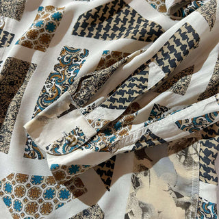 80's "made in ITALY" Xacus 総柄 レーヨン L/S シャツ