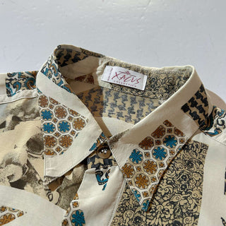80's "made in ITALY" Xacus 総柄 レーヨン L/S シャツ