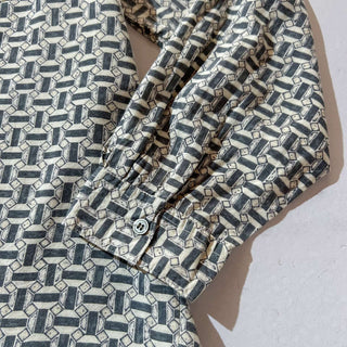 80's M.E.SPORT 総柄 レーヨン バンドカラー  L/S シャツ