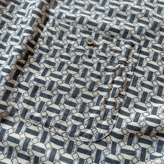 80's M.E.SPORT 総柄 レーヨン バンドカラー  L/S シャツ