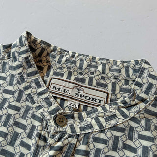 80's M.E.SPORT 総柄 レーヨン バンドカラー  L/S シャツ