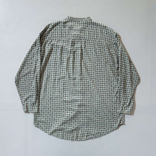 80's M.E.SPORT 総柄 レーヨン バンドカラー  L/S シャツ
