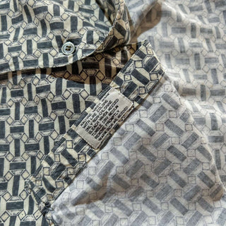 80's M.E.SPORT 総柄 レーヨン バンドカラー  L/S シャツ