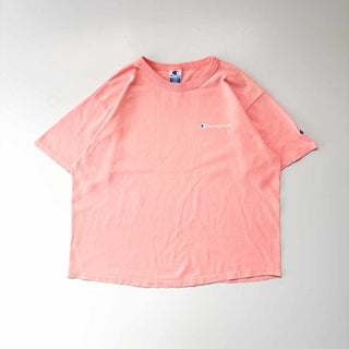 90's "MADE IN USA" Champion ロゴプリント フェード Tシャツ (ピンク)