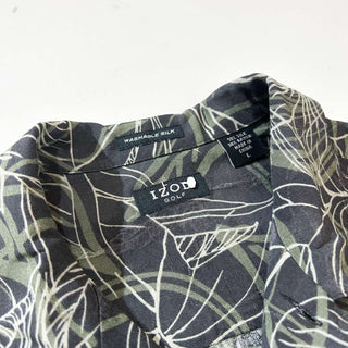 00's IZOD GOLF 総柄 オープンカラー ヘビーシルク S/S シャツ