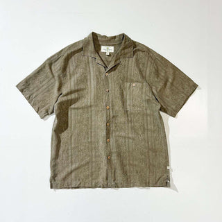 00's  Island shores 総柄 ライン オープンカラー ヘビーシルク S/S シャツ