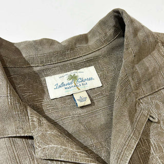 00's  Island shores 総柄 ライン オープンカラー ヘビーシルク S/S シャツ