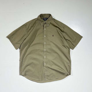 Ralph Lauren ボタンダウン 無地 S/S シャツ(カーキ)