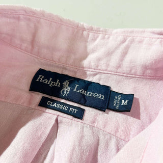 Ralph Lauren ボタンダウン リネン 無地 S/S シャツ(ピンク)