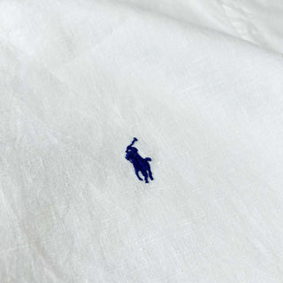 Ralph Lauren ボタンダウン リネン 無地 S/S シャツ(ホワイト)