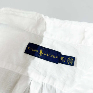 Ralph Lauren ボタンダウン リネン 無地 S/S シャツ(ホワイト)