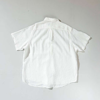 Ralph Lauren ボタンダウン リネン 無地 S/S シャツ(ホワイト)