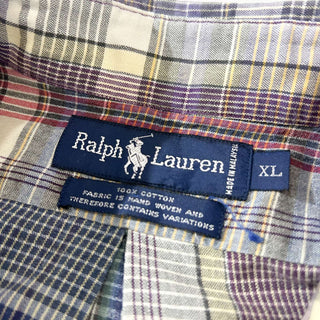 OLD Ralph Lauren "HAND WOVEN" ボタンダウン チェック S/S シャツ(ブルー×レッド)
