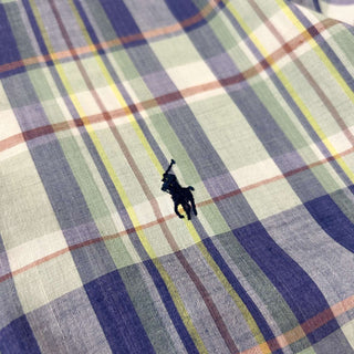 OLD Ralph Lauren "HAND WOVEN" ボタンダウン チェック S/S シャツ(ブルー×グリーン)