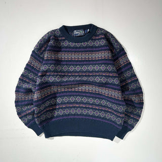 80's WOODSTOCK by bernard 総柄 コットンニットセーター