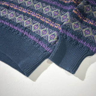 80's WOODSTOCK by bernard 総柄 コットンニットセーター