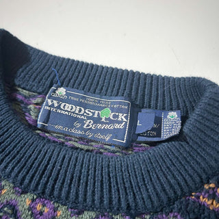 80's WOODSTOCK by bernard 総柄 コットンニットセーター