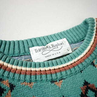 80's "made in USA" Tricots St.Raphael 総柄 コットンニットセーター
