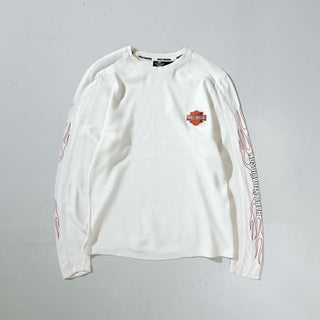 00's〜 HARLEY DAVIDSON 袖プリント 切替 サーマル カットソー