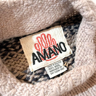 90's～ "made in BOLIVIA" AMANO 総柄 魚柄 ウール ニットセーター