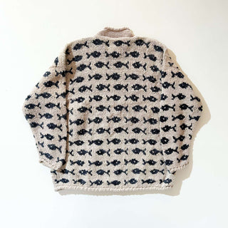 90's～ "made in BOLIVIA" AMANO 総柄 魚柄 ウール ニットセーター