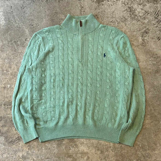 00's RALPH LAUREN シルク ハーフジップ ケーブルニット セーター