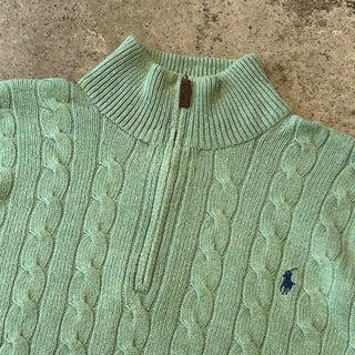 00's RALPH LAUREN シルク ハーフジップ ケーブルニット セーター
