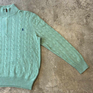 00's RALPH LAUREN シルク ハーフジップ ケーブルニット セーター
