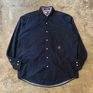 90's TOMMY HILFIGER レギュラーカラー ドット柄 L/Sシャツ